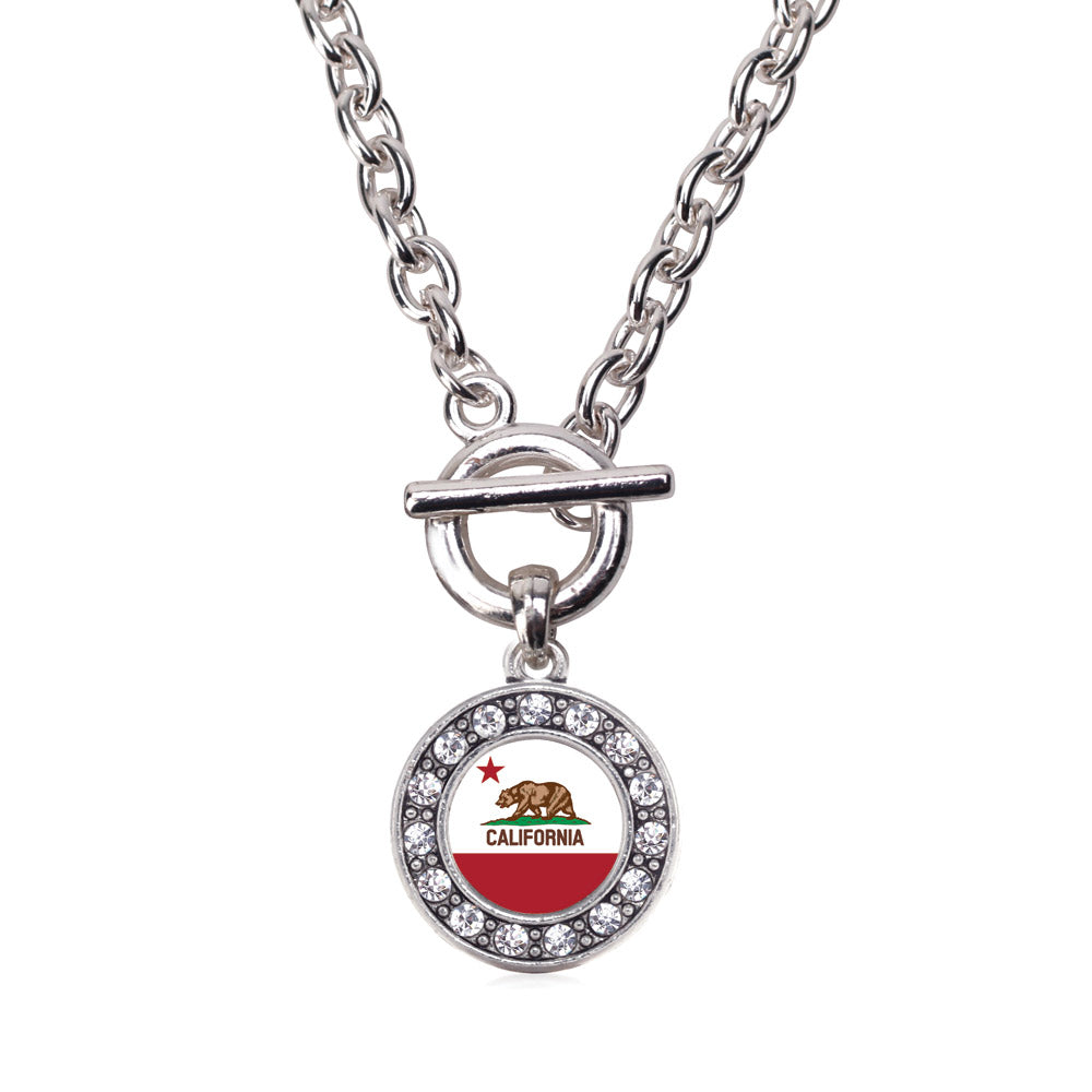 Silver California Flag Circle Charm Toggle Necklace