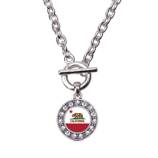 Silver California Flag Circle Charm Toggle Necklace