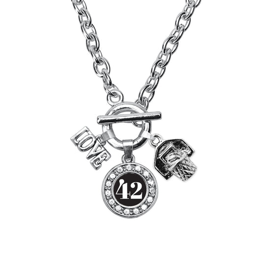 Silver Basketball Hoop - Sports Number 42 Circle Charm Toggle Necklace