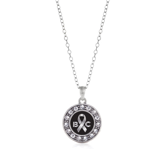 Silver Brain Cancer Awareness and Support Circle Charm Classic Necklace