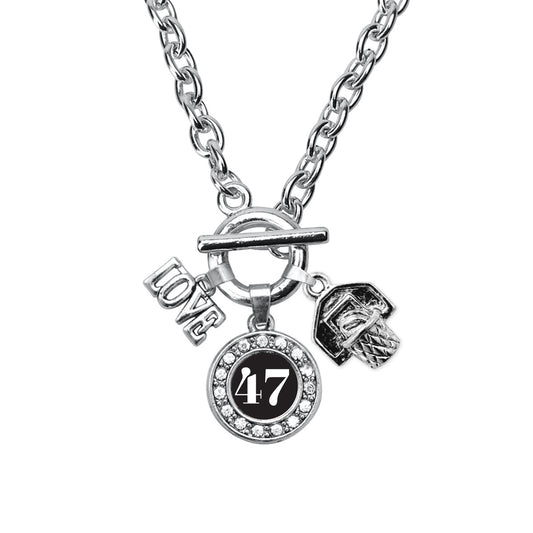 Silver Basketball Hoop - Sports Number 47 Circle Charm Toggle Necklace