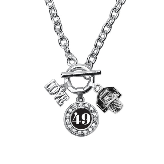 Silver Basketball Hoop - Sports Number 49 Circle Charm Toggle Necklace