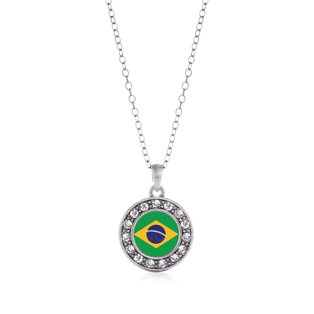 Silver Brazilian Flag Circle Charm Classic Necklace