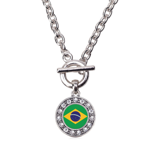 Silver Brazilian Flag Circle Charm Toggle Necklace