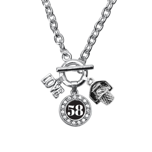 Silver Basketball Hoop - Sports Number 58 Circle Charm Toggle Necklace