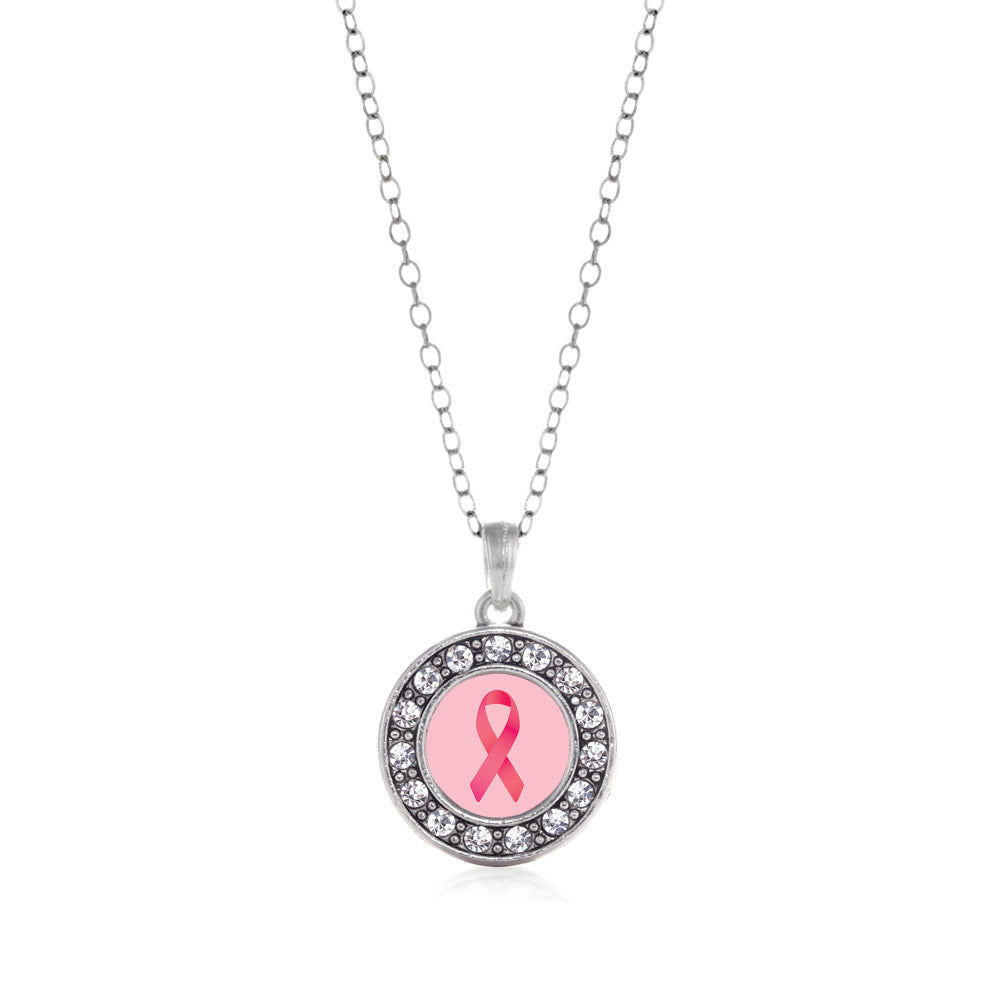 Silver Breast Cancer Circle Charm Classic Necklace