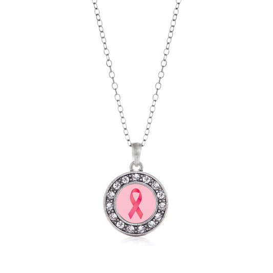 Silver Breast Cancer Circle Charm Classic Necklace