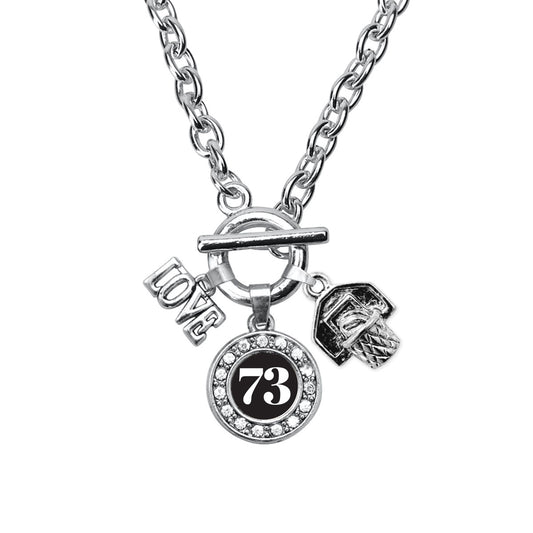 Silver Basketball Hoop - Sports Number 73 Circle Charm Toggle Necklace