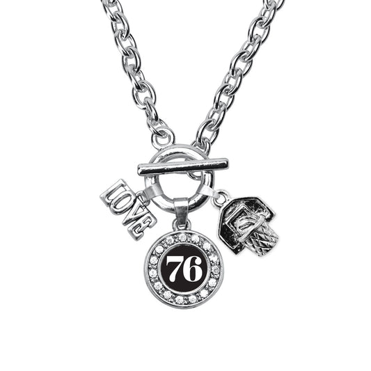 Silver Basketball Hoop - Sports Number 76 Circle Charm Toggle Necklace