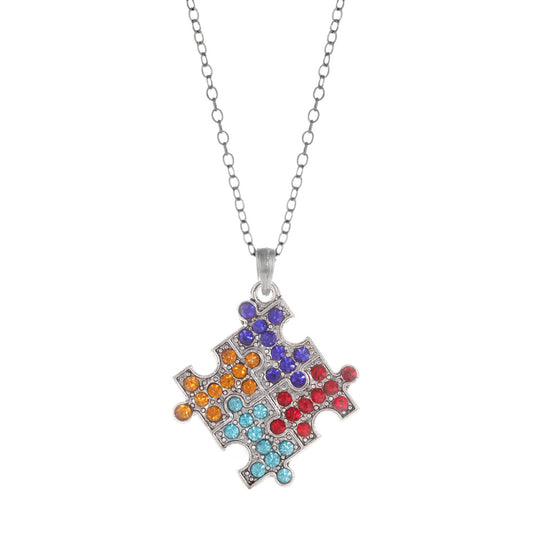 Silver Jigsaw Charm Classic Necklace