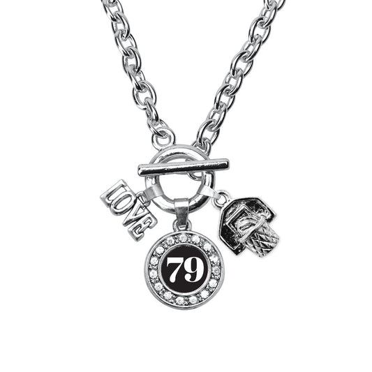 Silver Basketball Hoop - Sports Number 79 Circle Charm Toggle Necklace