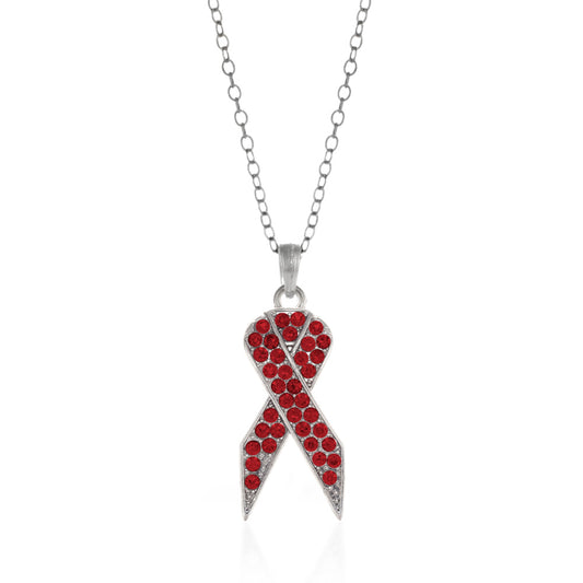 Silver Red Ribbon Charm Classic Necklace