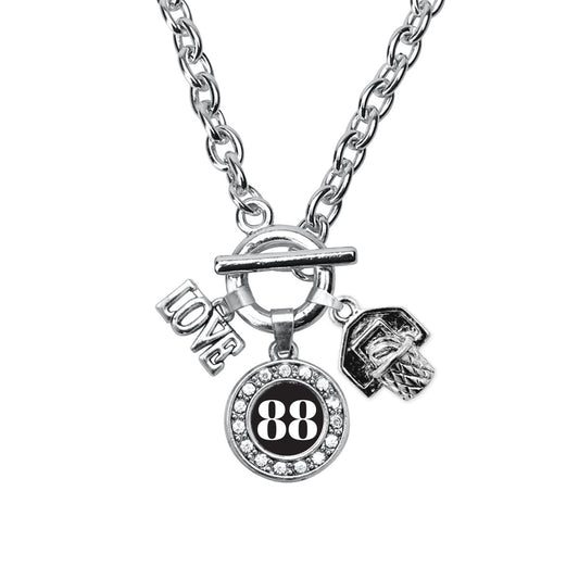 Silver Basketball Hoop - Sports Number 88 Circle Charm Toggle Necklace