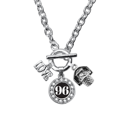 Silver Basketball Hoop - Sports Number 96 Circle Charm Toggle Necklace