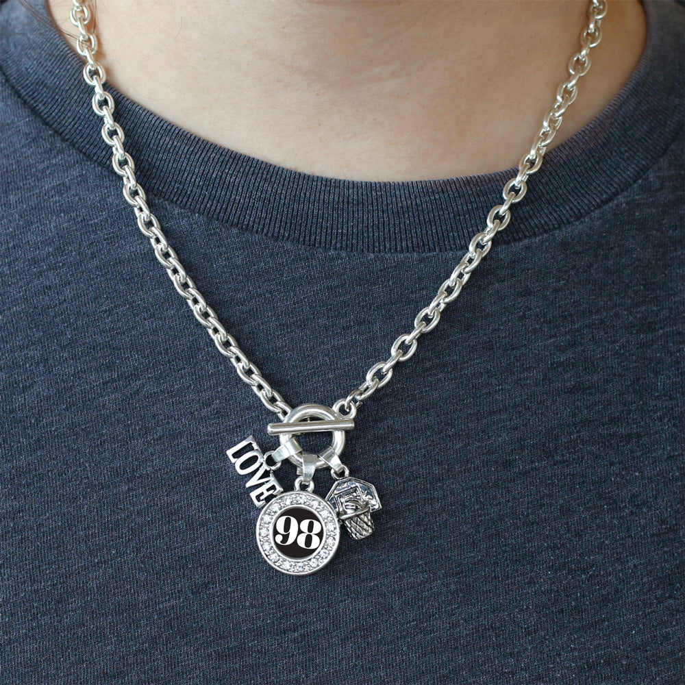 Silver Basketball Hoop - Sports Number 98 Circle Charm Toggle Necklace