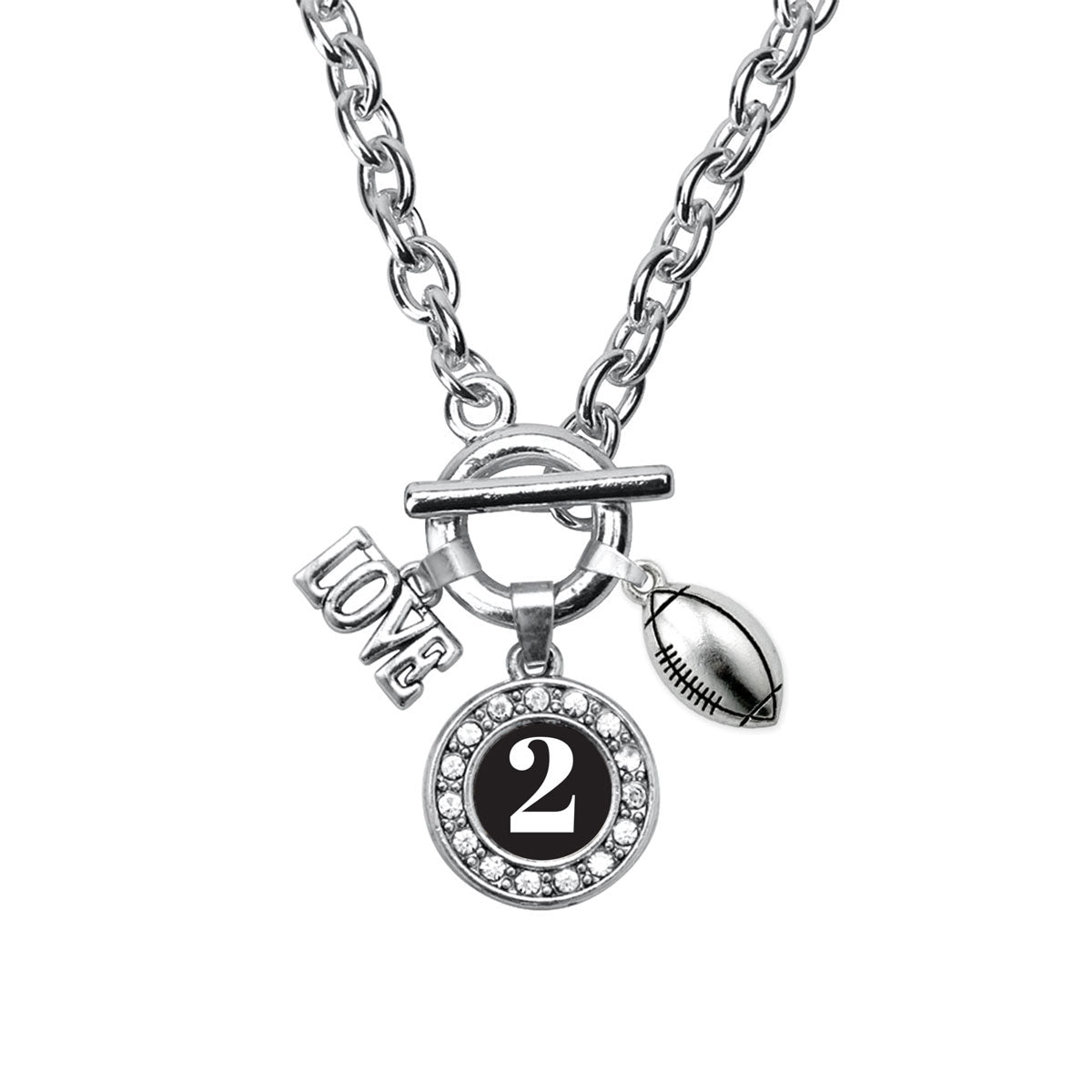 Silver Football - Sports Number 2 Circle Charm Toggle Necklace