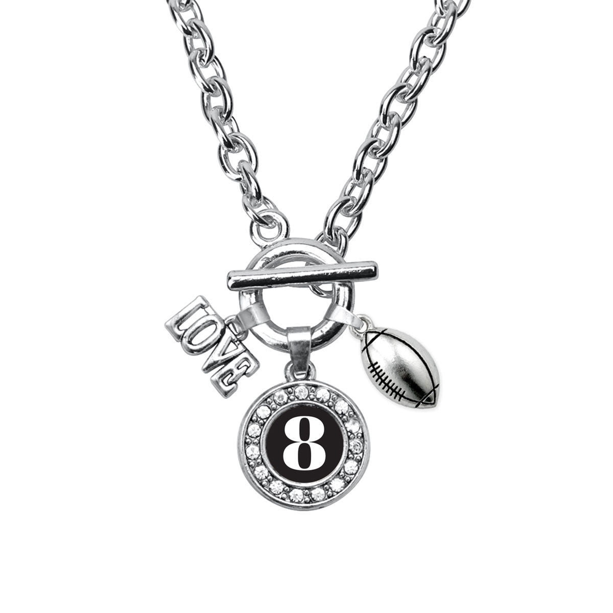 Silver Football - Sports Number 8 Circle Charm Toggle Necklace