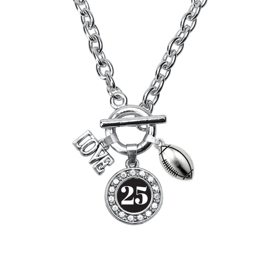 Silver Football - Sports Number 25 Circle Charm Toggle Necklace