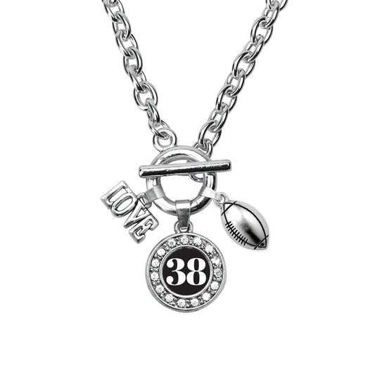 Silver Football - Sports Number 38 Circle Charm Toggle Necklace