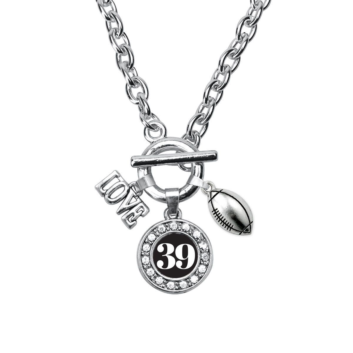Silver Football - Sports Number 39 Circle Charm Toggle Necklace