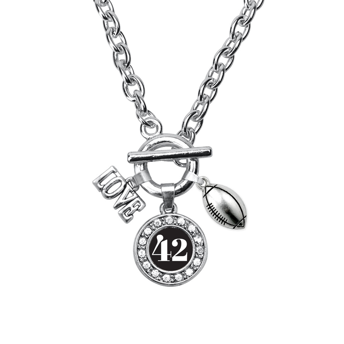 Silver Football - Sports Number 42 Circle Charm Toggle Necklace