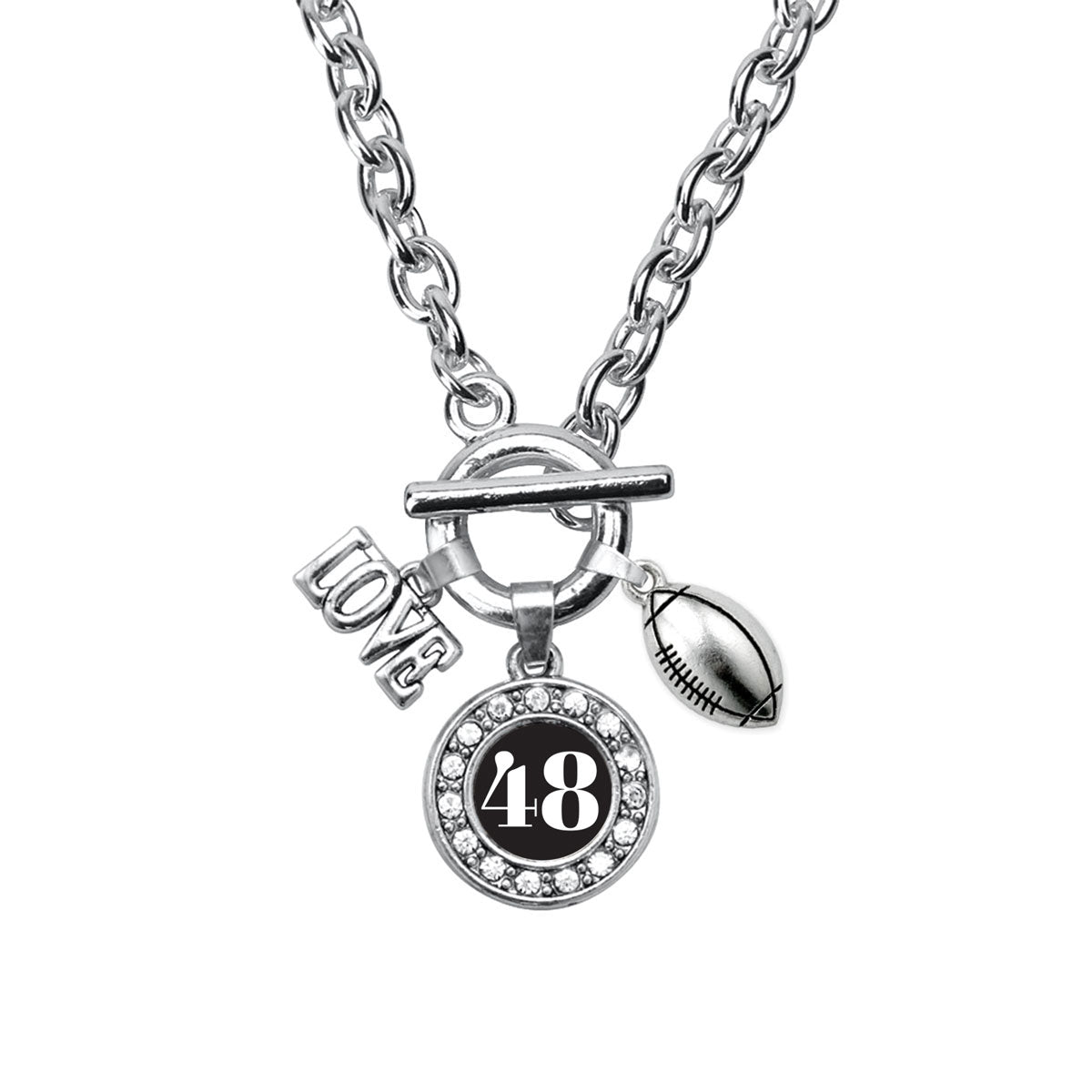 Silver Football - Sports Number 48 Circle Charm Toggle Necklace
