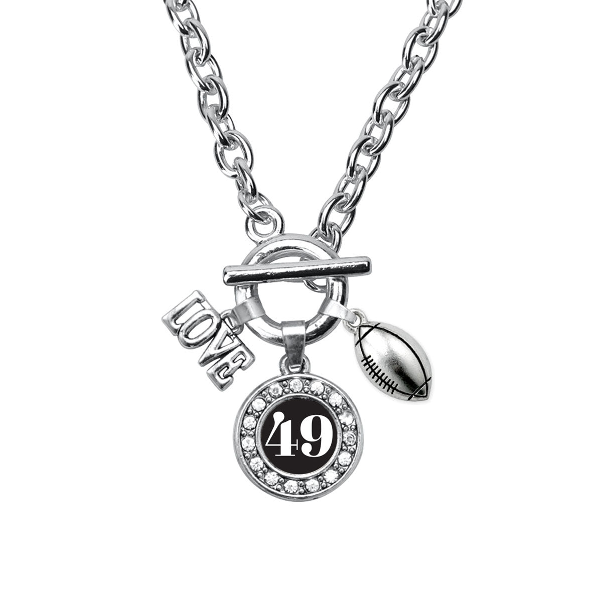 Silver Football - Sports Number 49 Circle Charm Toggle Necklace