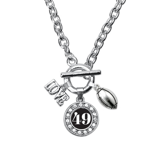 Silver Football - Sports Number 49 Circle Charm Toggle Necklace