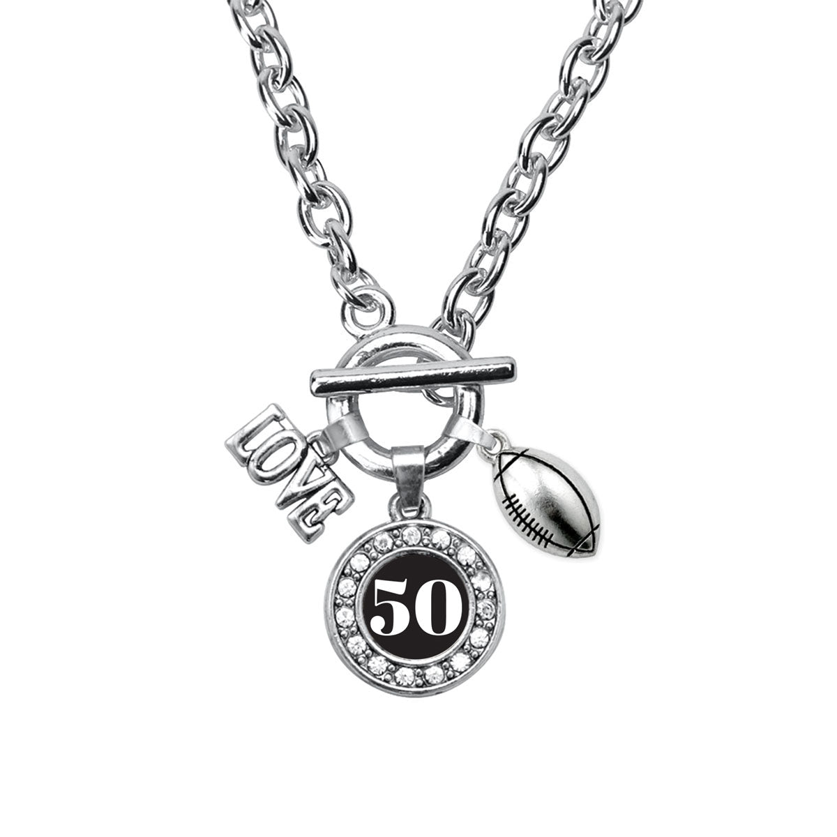 Silver Football - Sports Number 50 Circle Charm Toggle Necklace