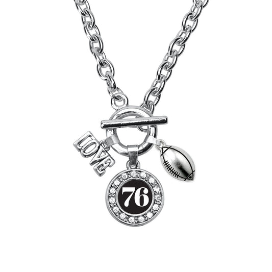 Silver Football - Sports Number 76 Circle Charm Toggle Necklace
