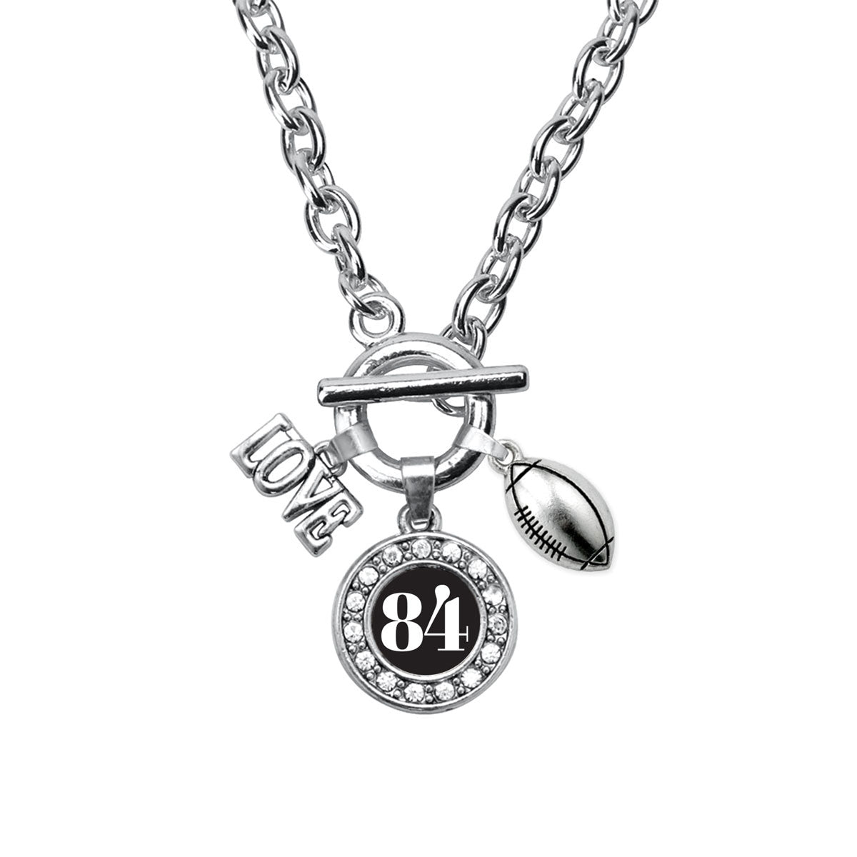 Silver Football - Sports Number 84 Circle Charm Toggle Necklace