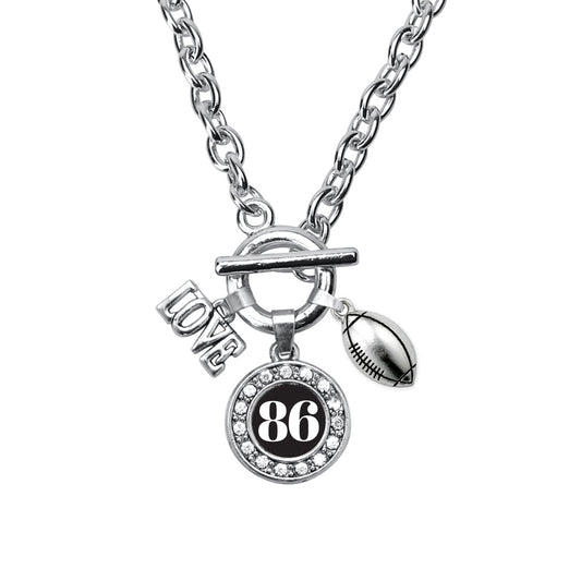 Silver Football - Sports Number 86 Circle Charm Toggle Necklace