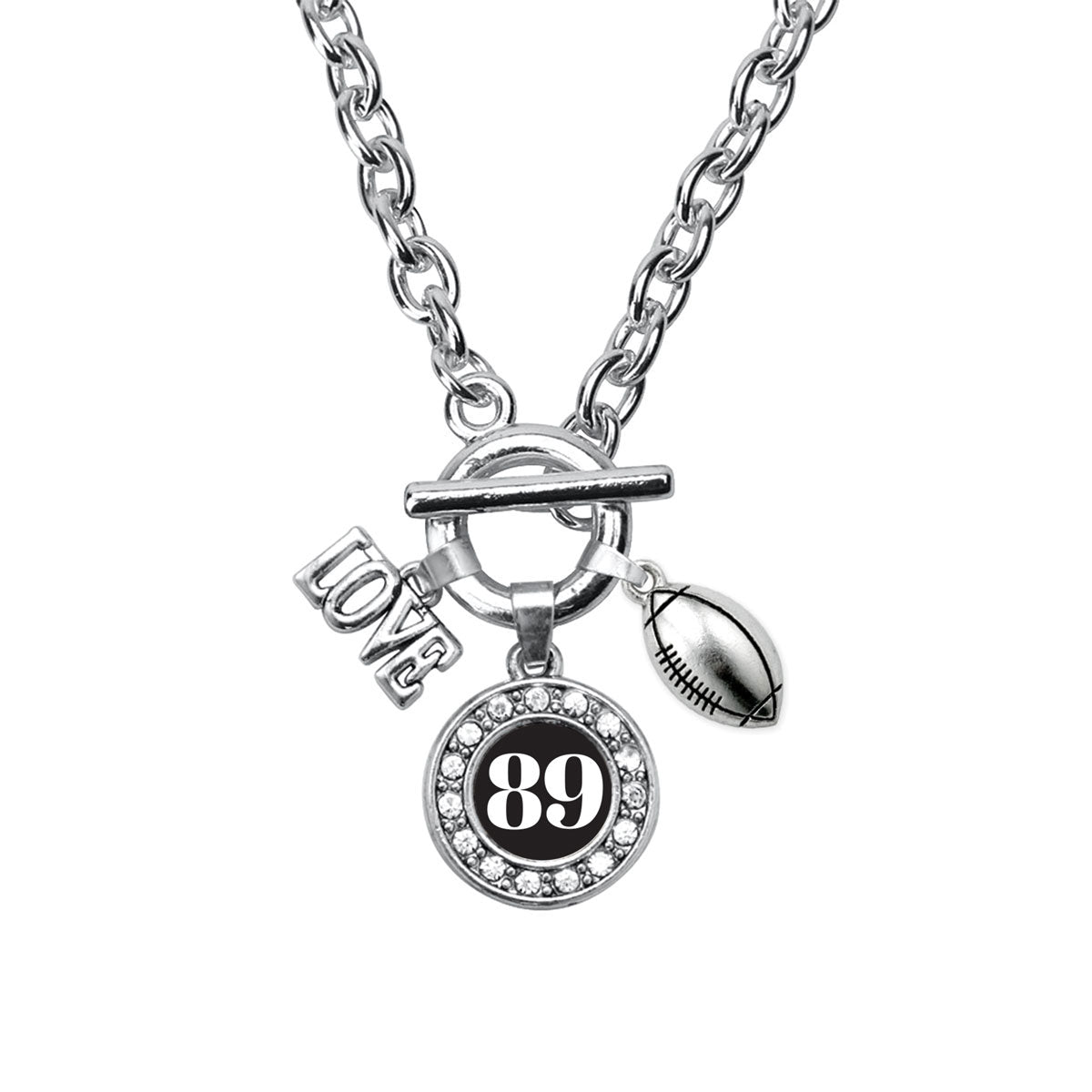 Silver Football - Sports Number 89 Circle Charm Toggle Necklace