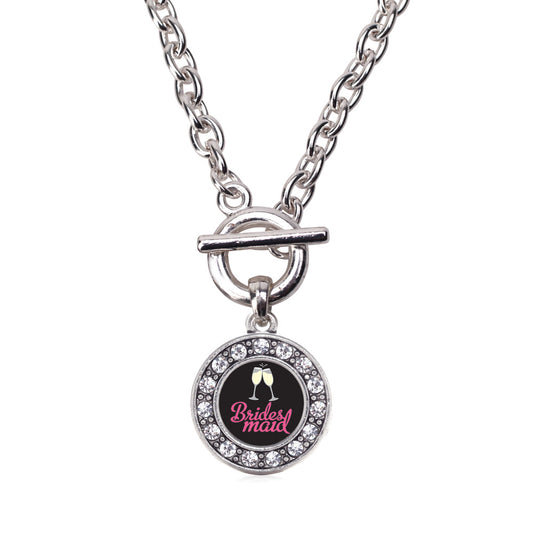 Silver Bridesmaid Circle Charm Toggle Necklace
