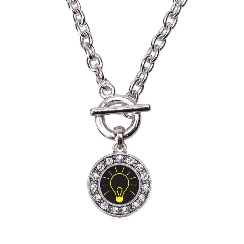 Silver Bright Idea Circle Charm Toggle Necklace