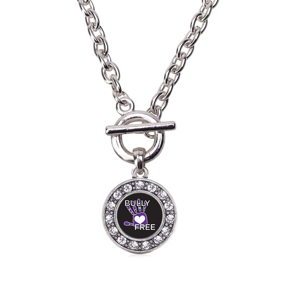 Silver Bullying Support and Awareness Circle Charm Toggle Necklace
