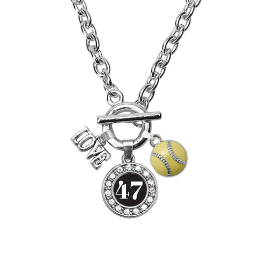Silver Softball - Sports Number 47 Circle Charm Toggle Necklace