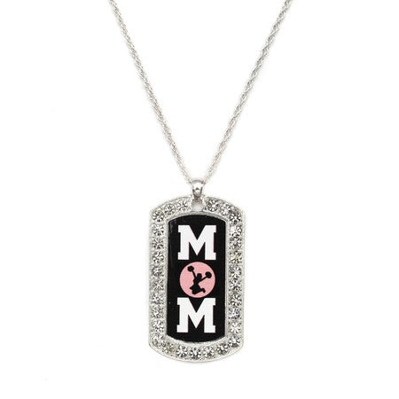 Silver Cheer Mom Dog Tag Charm Classic Necklace