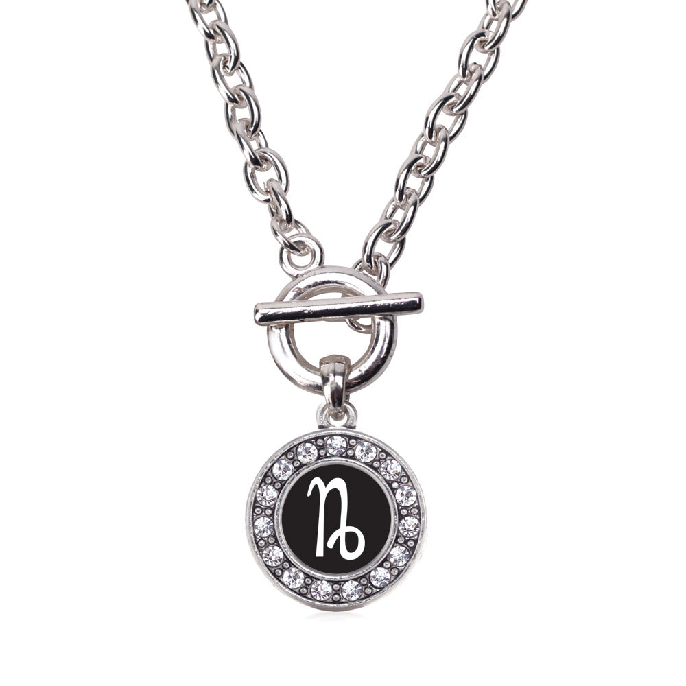 Silver Capricorn Zodiac Circle Charm Toggle Necklace