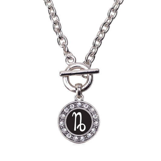 Silver Capricorn Zodiac Circle Charm Toggle Necklace