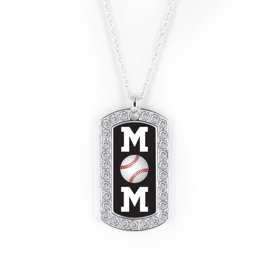Silver Baseball Mom Dog Tag Charm Classic Necklace