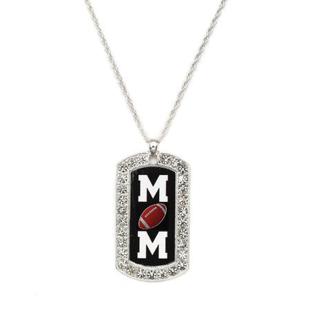 Silver Football Mom Dog Tag Charm Classic Necklace