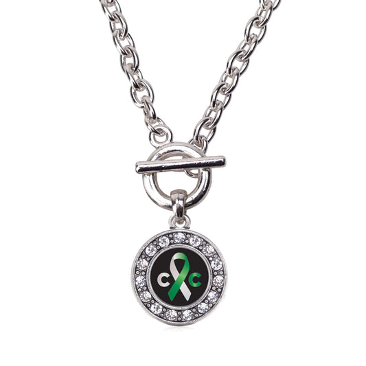Silver Cervical Cancer Support Circle Charm Toggle Necklace