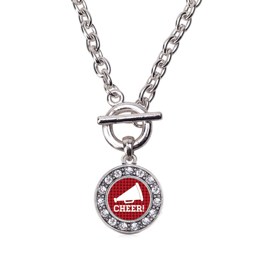 Silver Cheer Circle Charm Toggle Necklace