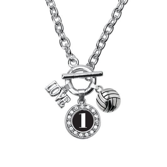 Silver Volleyball - Sports Number 1 Circle Charm Toggle Necklace