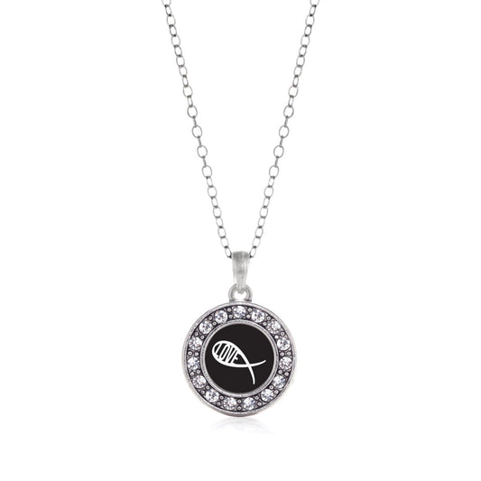 Silver Christian Fish Love Circle Charm Classic Necklace