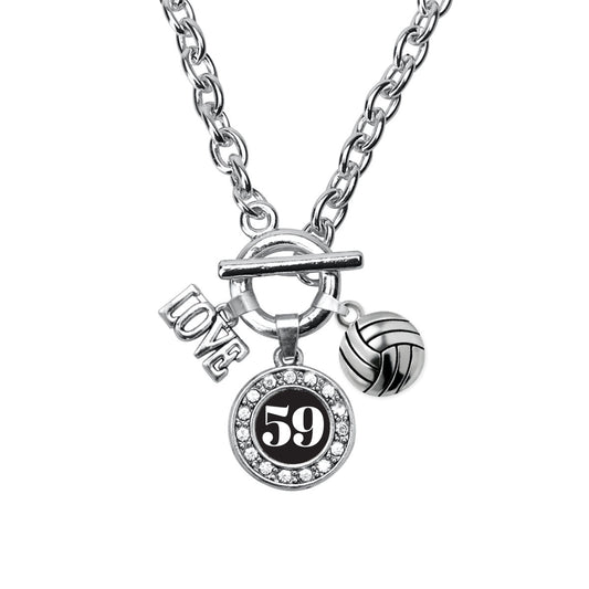 Silver Volleyball - Sports Number 59 Circle Charm Toggle Necklace