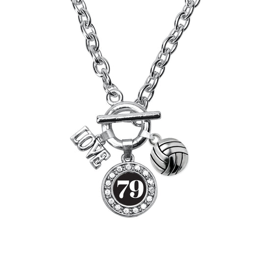 Silver Volleyball - Sports Number 79 Circle Charm Toggle Necklace