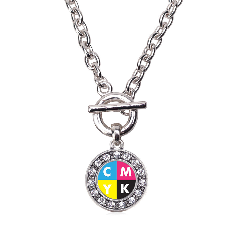 Silver CMYK Circle Charm Toggle Necklace