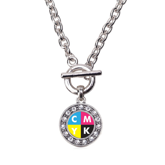 Silver CMYK Circle Charm Toggle Necklace